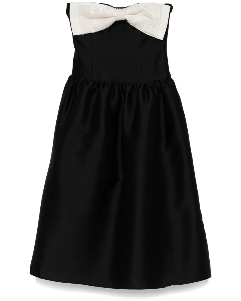 Self-Portrait Black Taffeta Contrast Bow Midi Dress Black