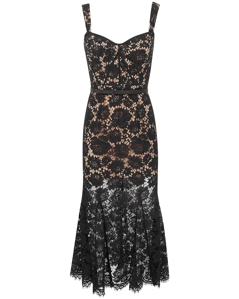 Self-Portrait Black Fine Lace Midi Dress Black