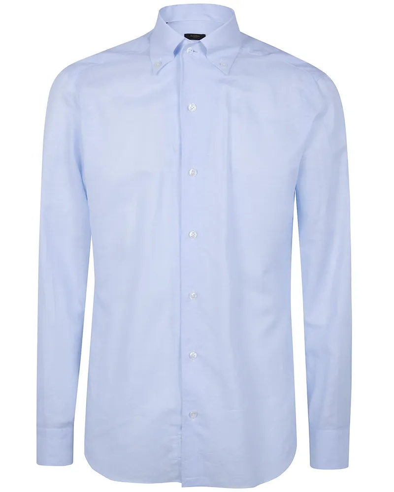 BARBA Classic Cotton & Linen Shirt Blue