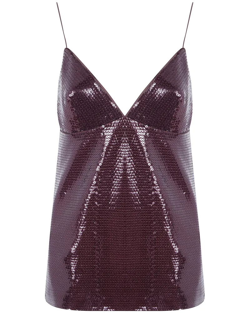 Alberta Ferretti Top Paillettes Jersey Brown