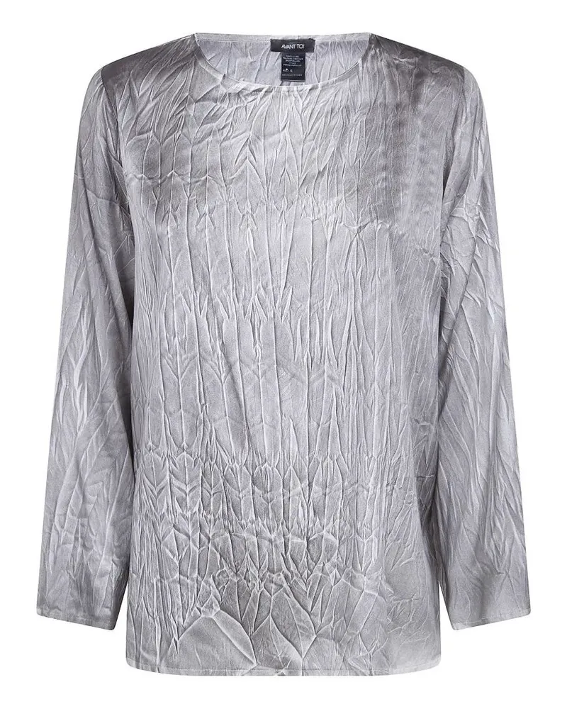 Avant Toi Crumpled Effect Stretch Silk Blouse Gray