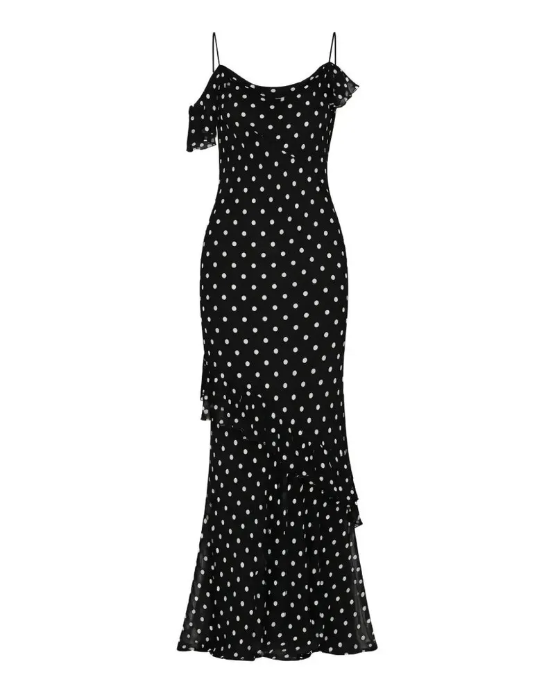 Self-Portrait Black Polka Dot Georgette Maxi Dress Black