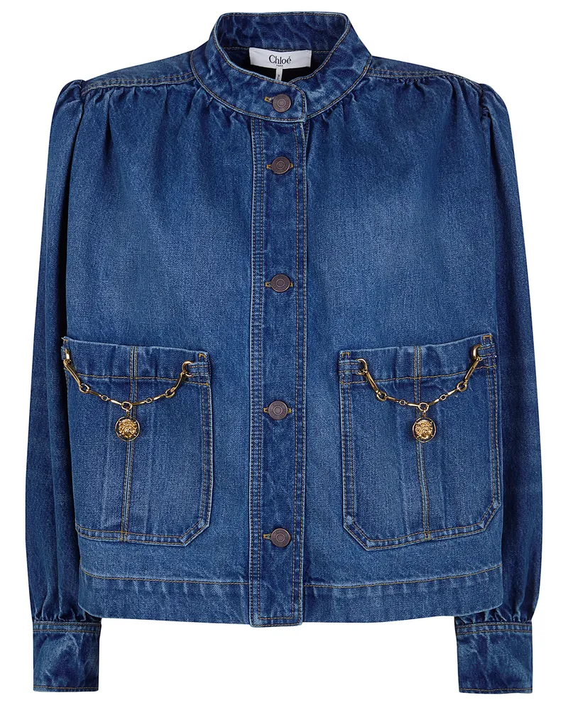 Chloé Squared Fit Front Pockets Denim Jacket Blue