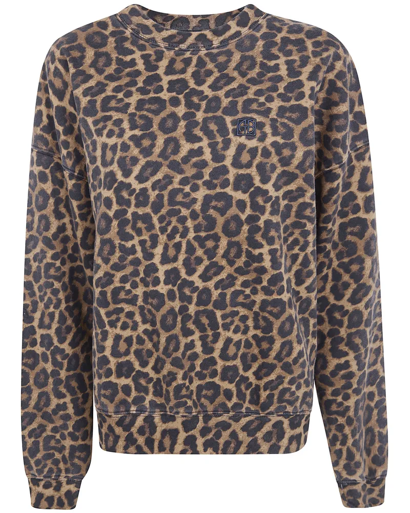 Anine Bing Miles Black And Brown Leopard Sweatshirt Brown
