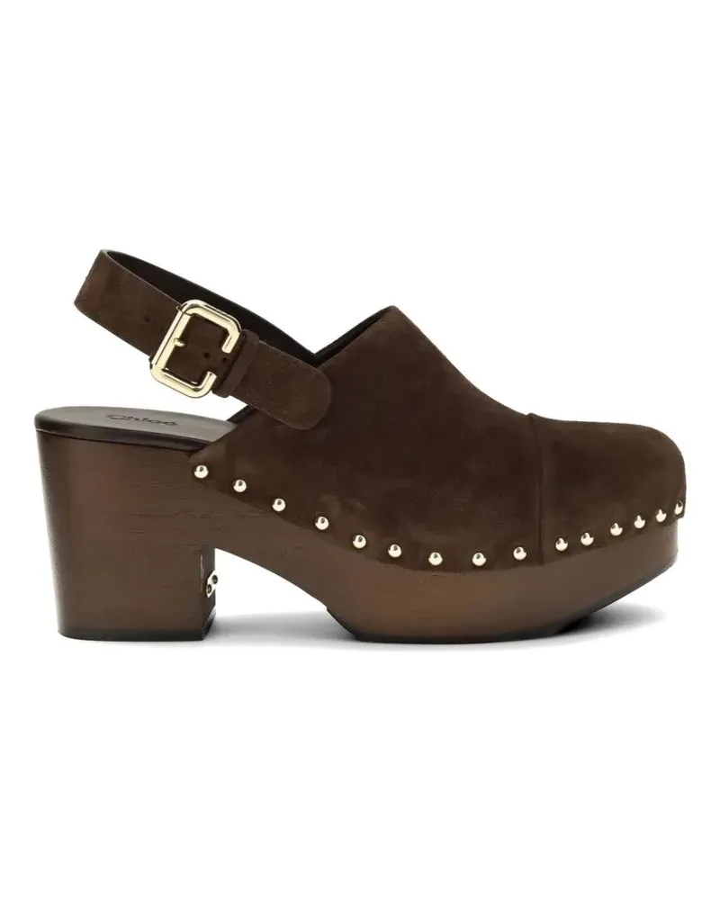 Chloé Clog Gold Studs "Jeanette Brown