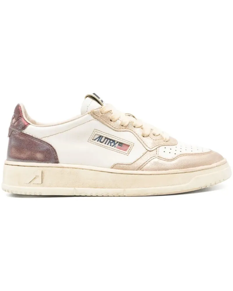 AUTRY Super Vintage Low Woman Metallic Leather Sneakers Beige
