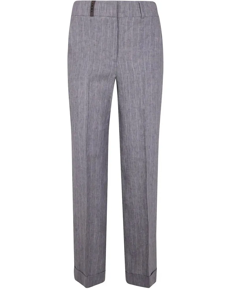 Peserico Pinstripe Linen Canvas Trousers Gray