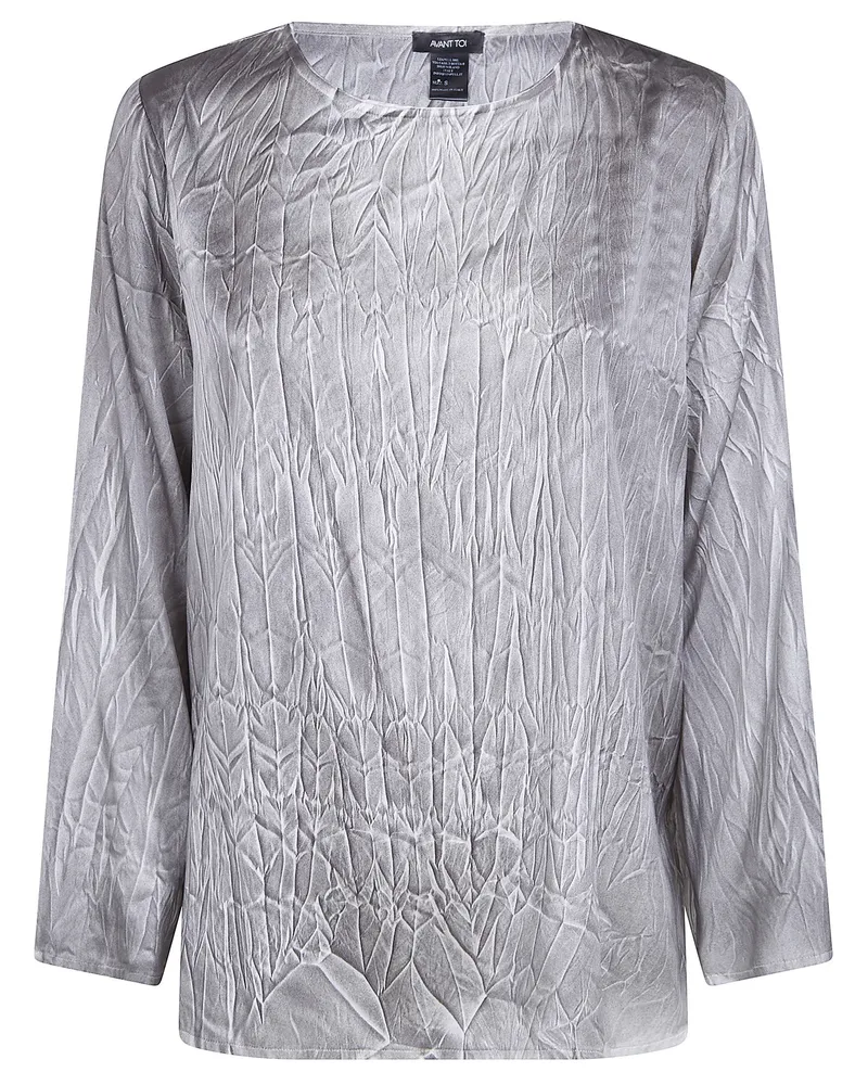 Avant Toi Crumpled Effect Stretch Silk Blouse Gray
