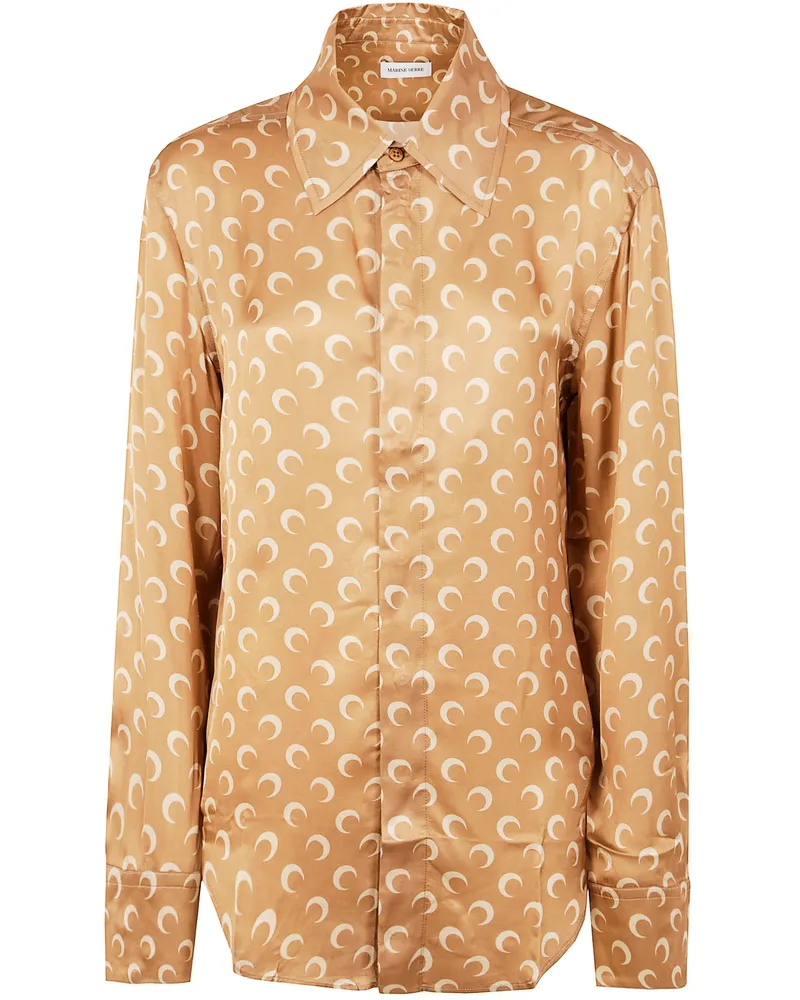Marine Serre Moon Satin Button Down Shirt Brown