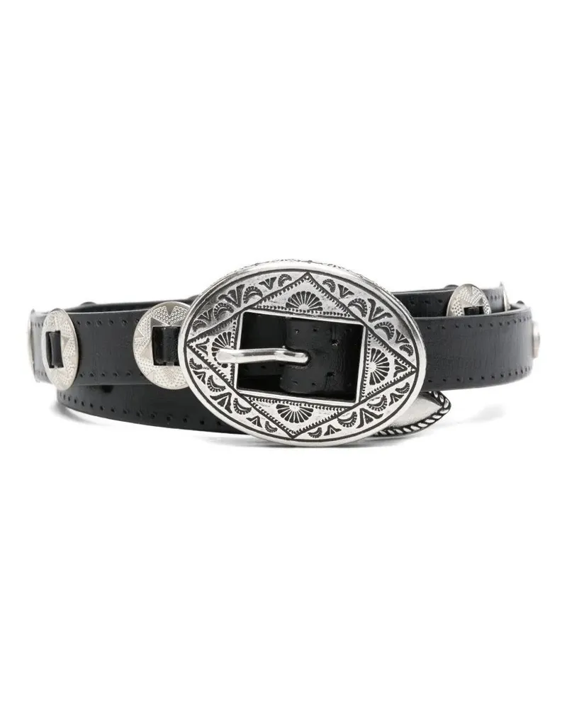 Golden Goose Belt Threads Washed Leather Hammered Studs And Applicatio Black