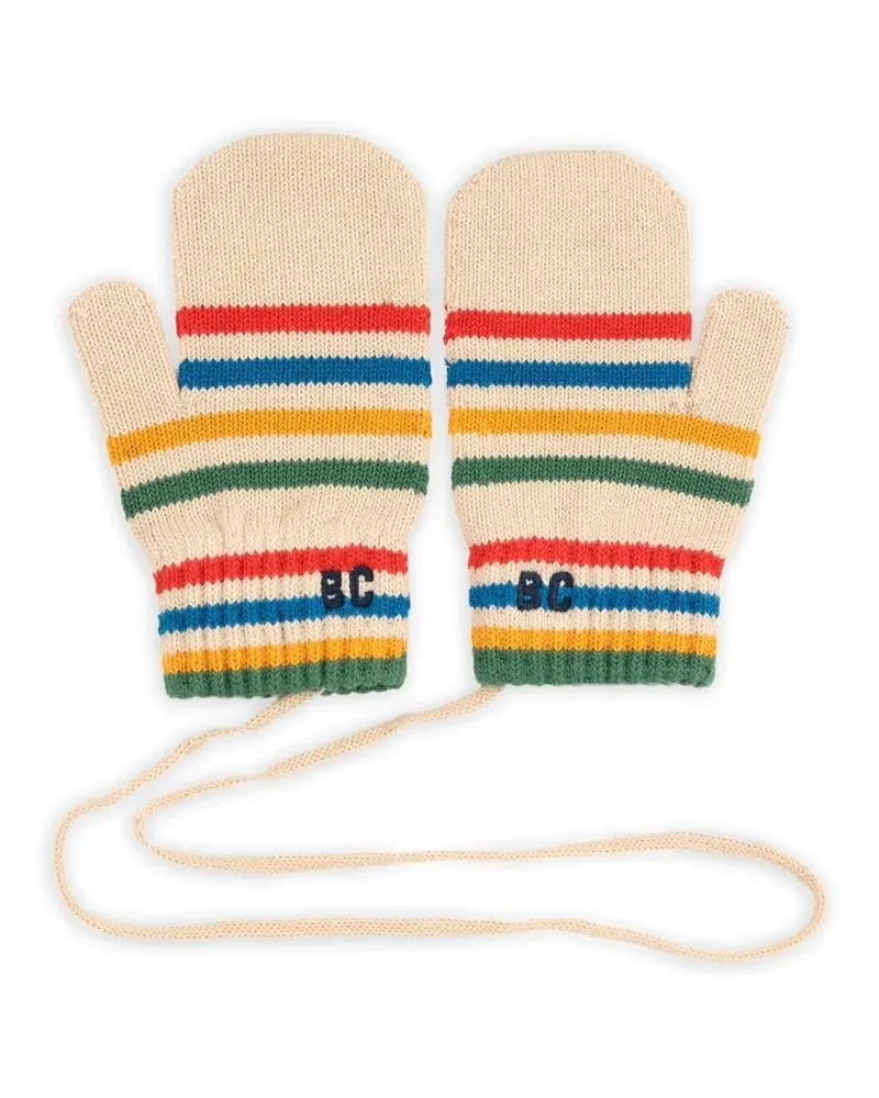 BOBO CHOSES Tic Tac Toe" Knited Striped Mittens White