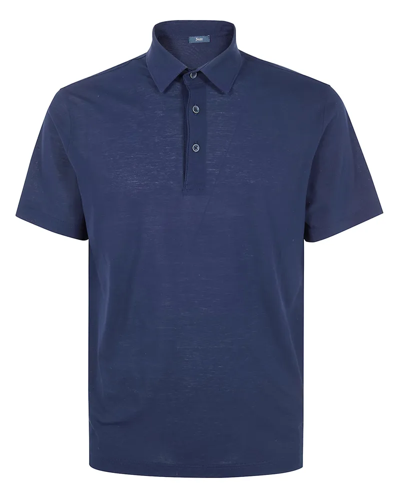 Herno Jersey Voile Crepe Short Sleeves Polo Shirt Blue
