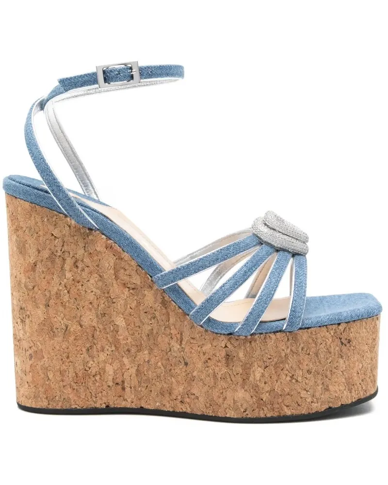 Mach & Mach Double Heart Cork Wedge Sandals 120Mm Blue