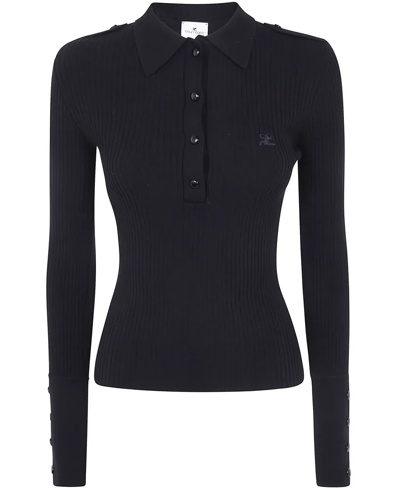 Courrèges Sweater Long Sleeve "Rib Knit Ls Polo Black