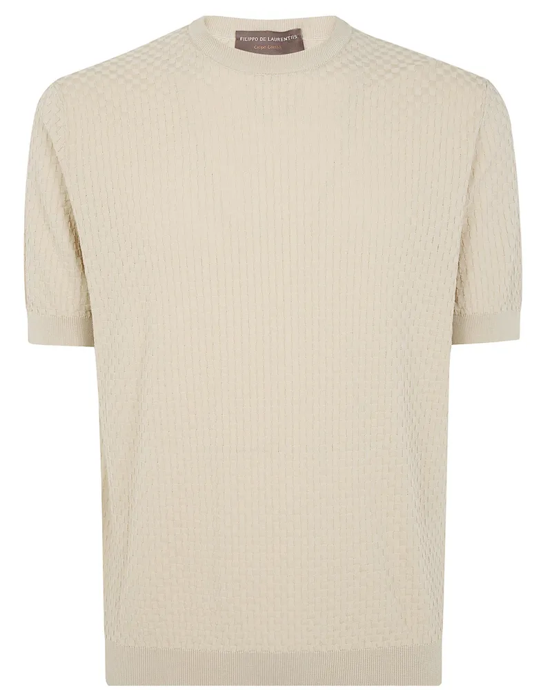 Filippo de Laurentiis Short Sleeves Round Neck Sweater Beige