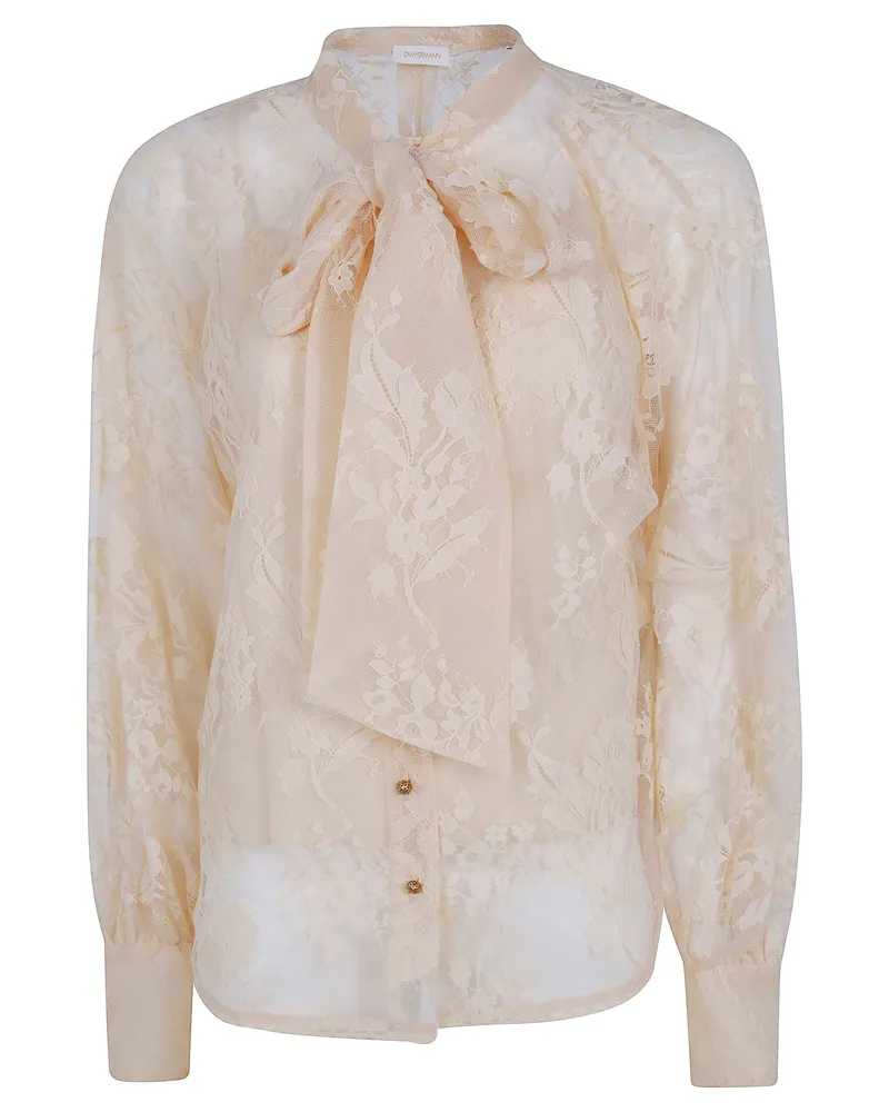 Zimmermann Shirt Lace "Valiant Lace" Pussybow Blouse Beige