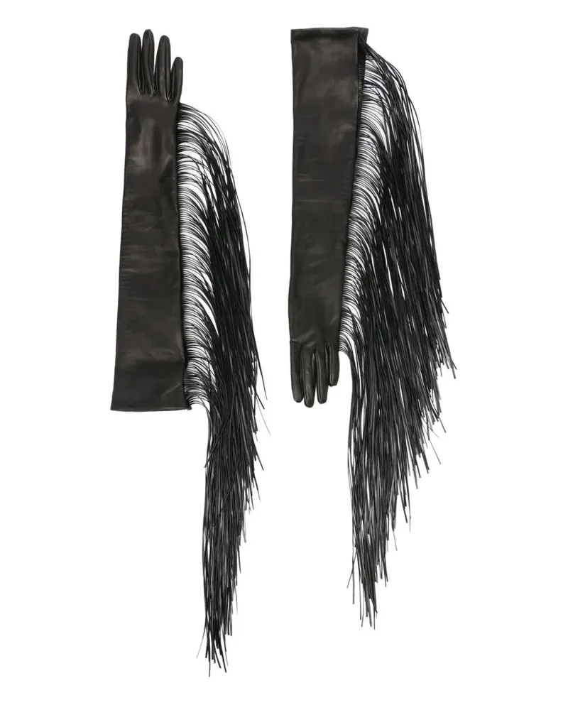 Max Mara Angel1234 Leather Long Gloves Black