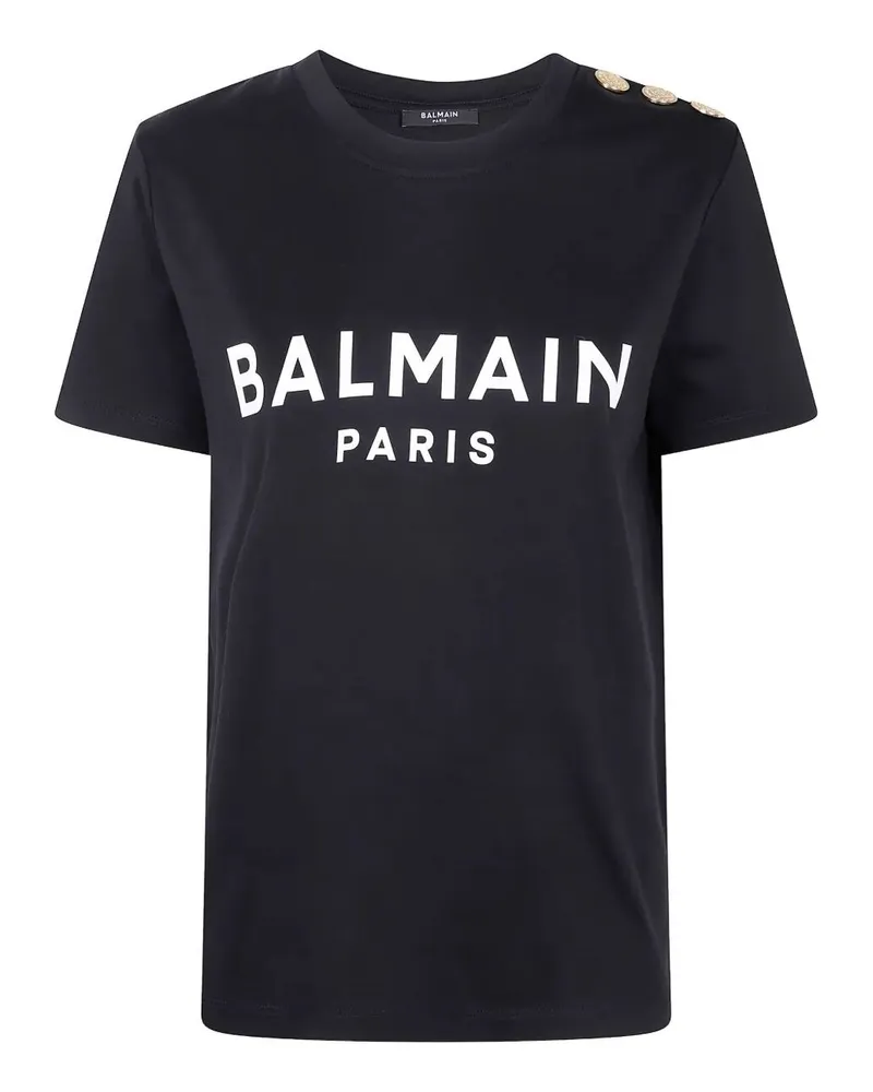 Balmain 3 Buttons Balmain Printed T-Shirt Black