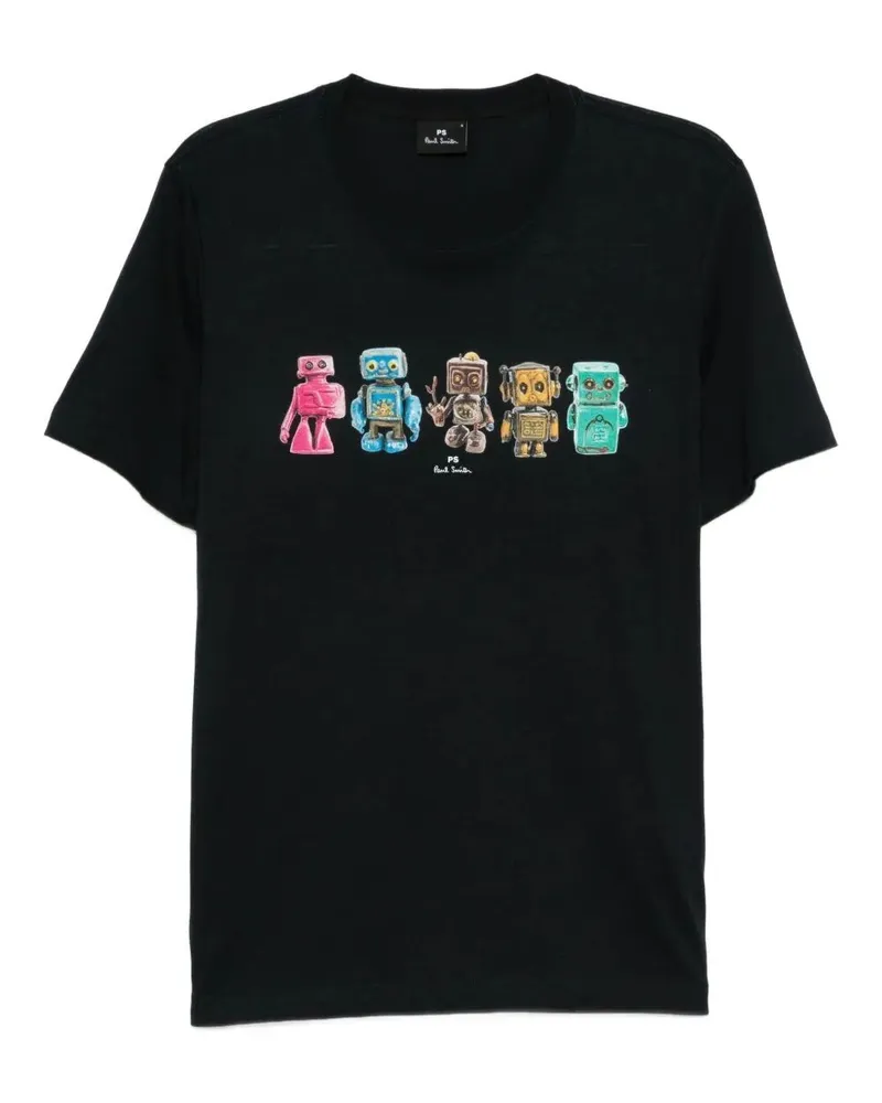 Paul Smith Mens Reg Fit T Shirt Robots Blue