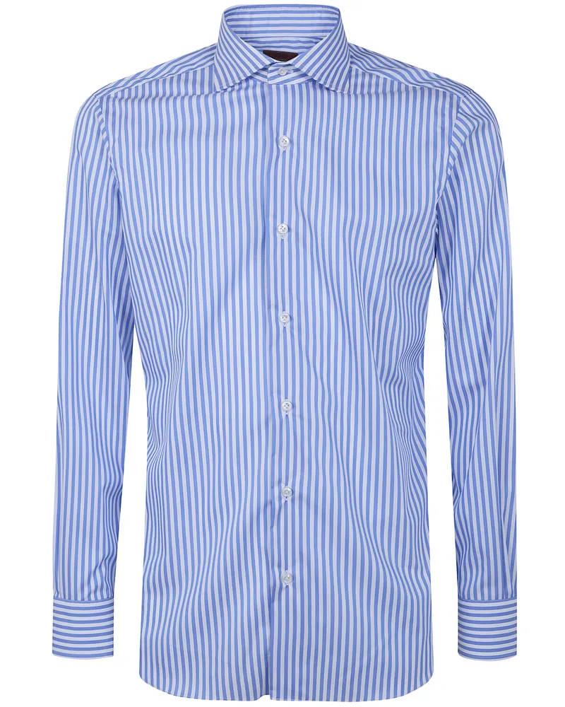 BARBA Classic Popeline Stripes Shirt Blue