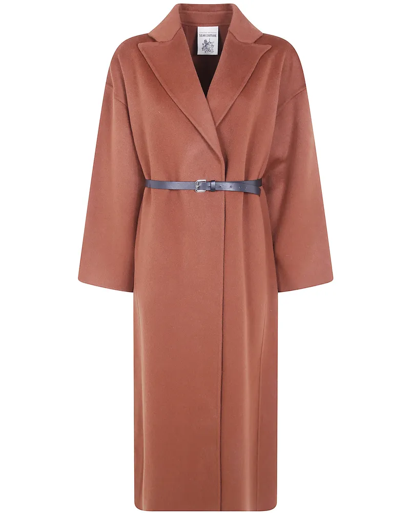 Semicouture Coat Long Wool "Y6wv08 V13 Dark Leather Brown