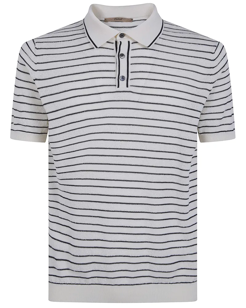 Nuur Two Tone Striped Short Sleeved Polo Neck T-Shirt Beige