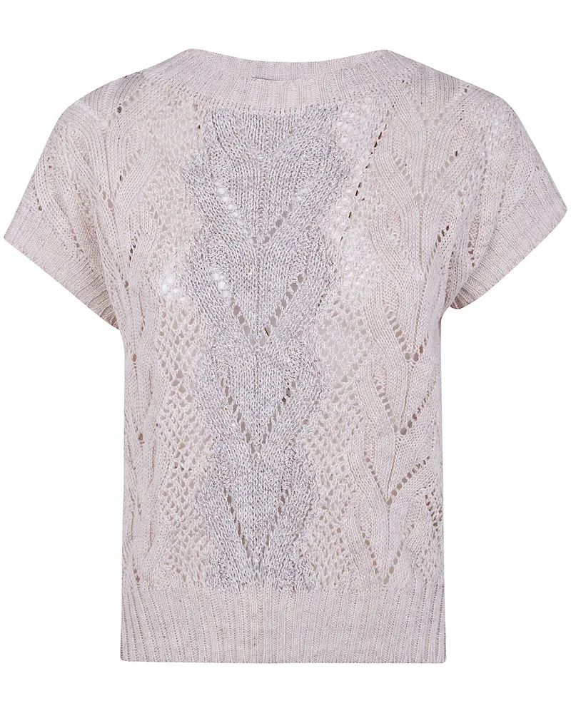 D.EXTERIOR D. EXTERIOR Braids Linen Crystals Boat Neck Sweater White