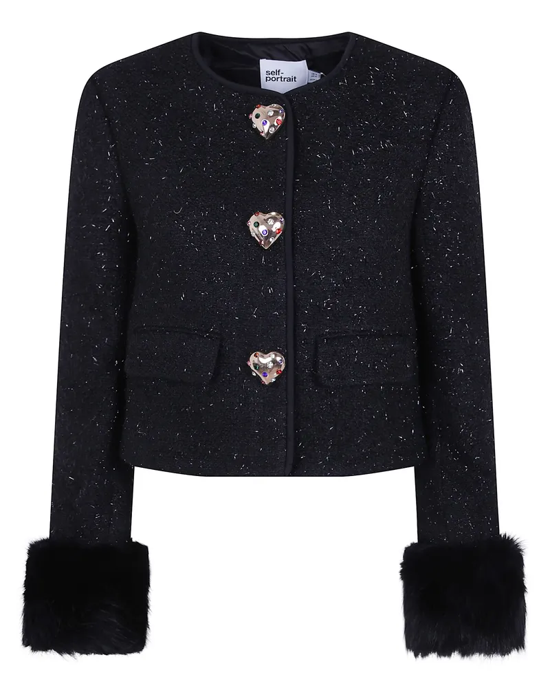 Self-Portrait Jacket Fur Cuff "Black Metallic Boucle Fur Cuff Jacket Black