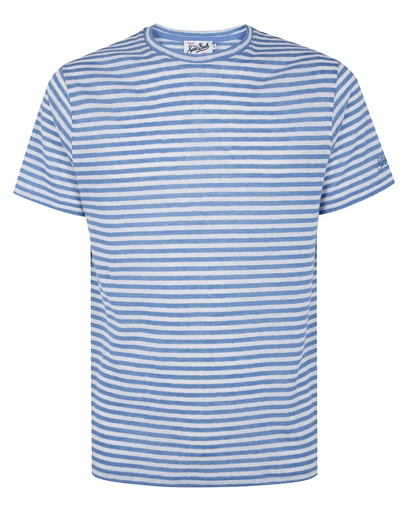 MC2 Saint Barth Stripes Linen T-Shirt Blue