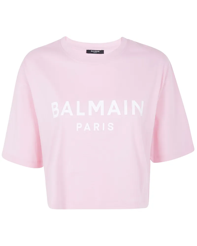Balmain Balmain Printed Cropped T-Shirt Pink