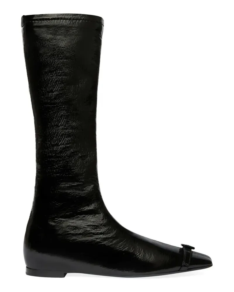 Courrèges Flat Buckle Vinyl Boots Black