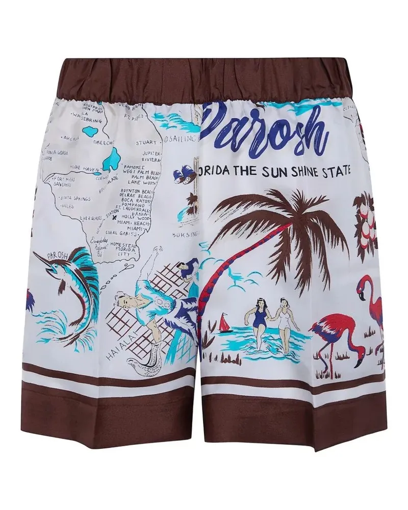 P.A.R.O.S.H. P. A.R. O.S. H. "Scard" Foulard Print Shorts Brown