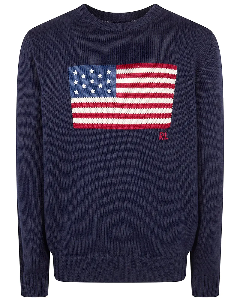 Ralph Lauren Long Sleeves Round Neck Flag Sweater Blue