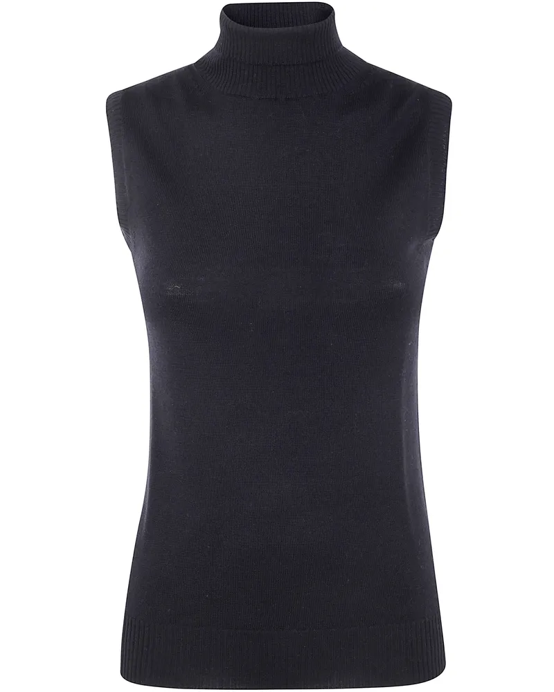 Max Mara Turtle Neck Sleeves Less Woven "Vertigo" Top Black