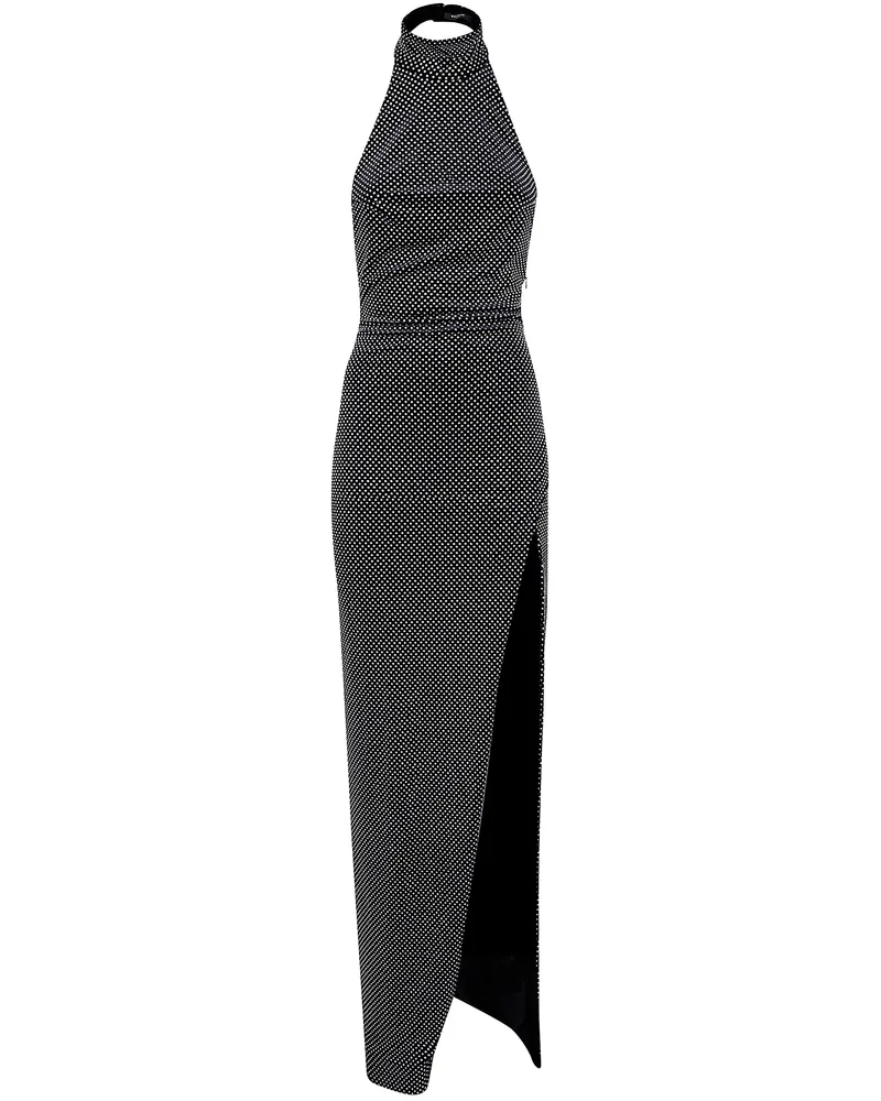 Balmain Halterneck Velvet Strass Long Dress Black