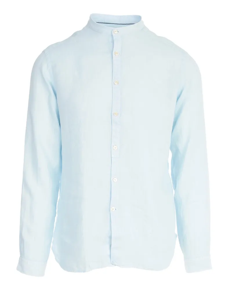 Tintoria Mattei Linen Korean Neck Shirt Blue
