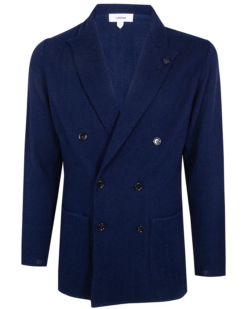 LARDINI Double Breasted Jacquard Knitted Jacket Blue