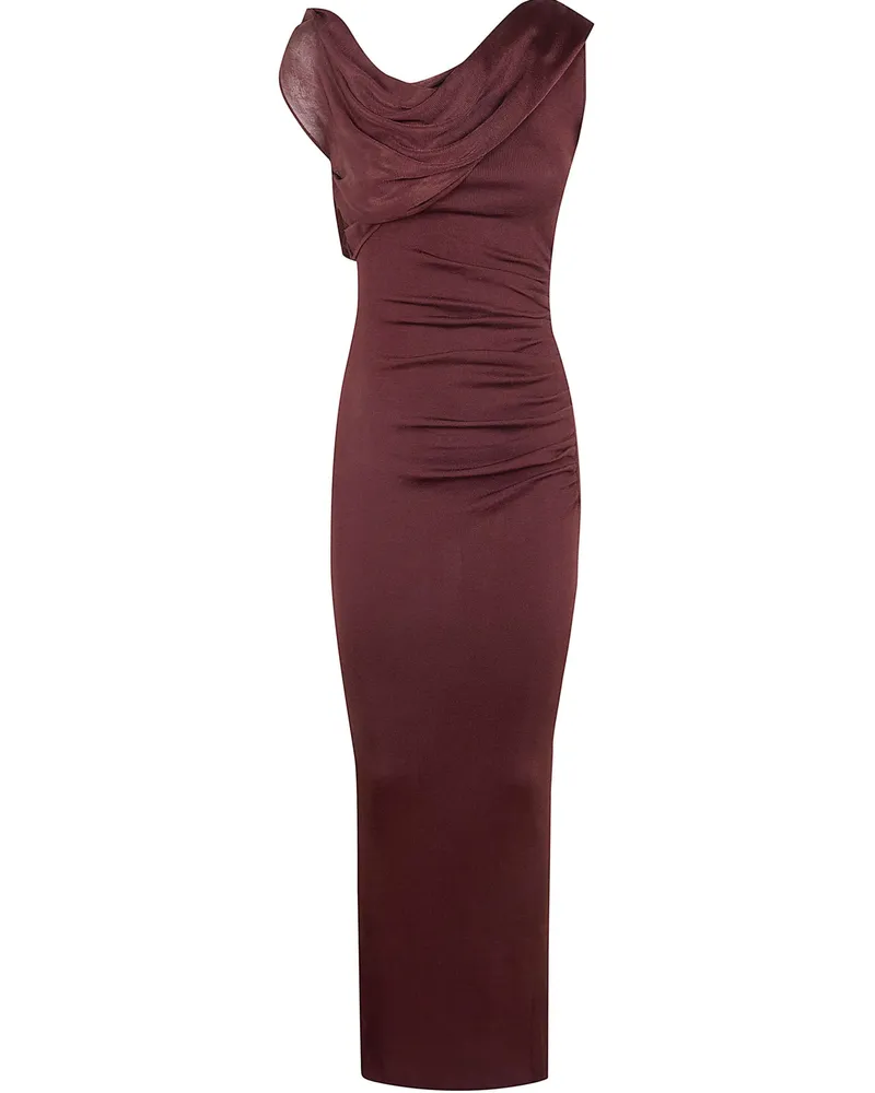 Self-Portrait Fine Gauge Viscose Long Dress Brown