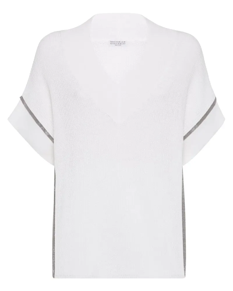 Brunello Cucinelli Shortsleeves Vneck Sweater White
