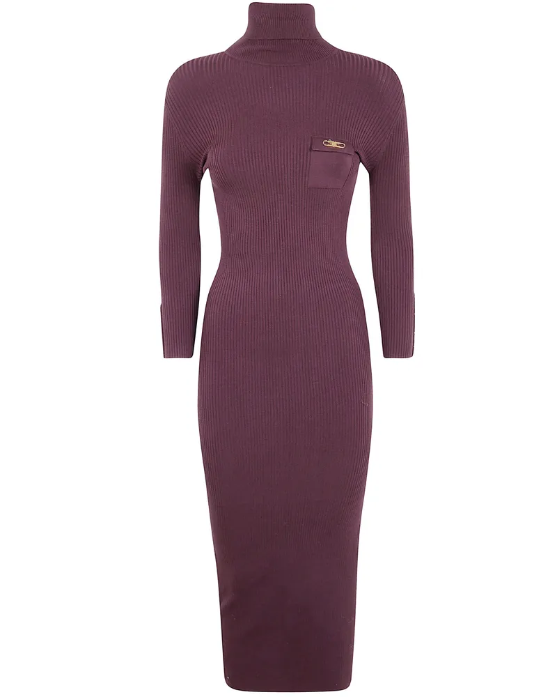 Elisabetta Franchi Turtleneck Ribbed Dress Pink