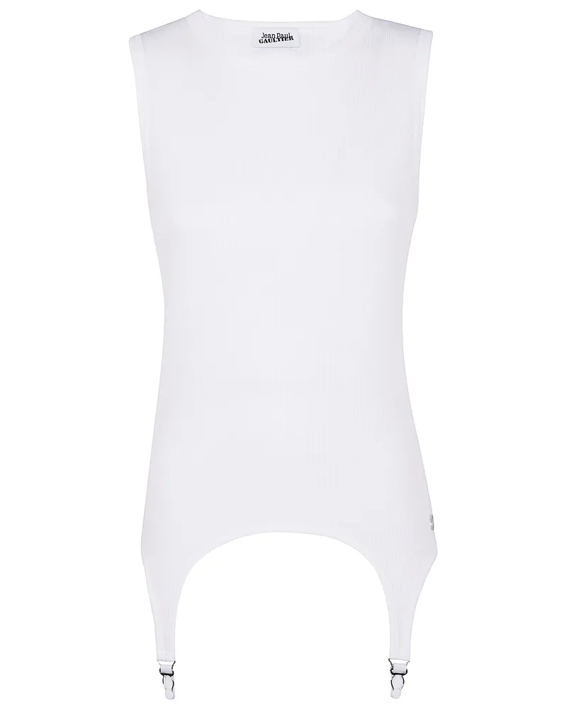 Jean Paul Gaultier Cotton Ribbed Tank Top With Lingerie Garter White