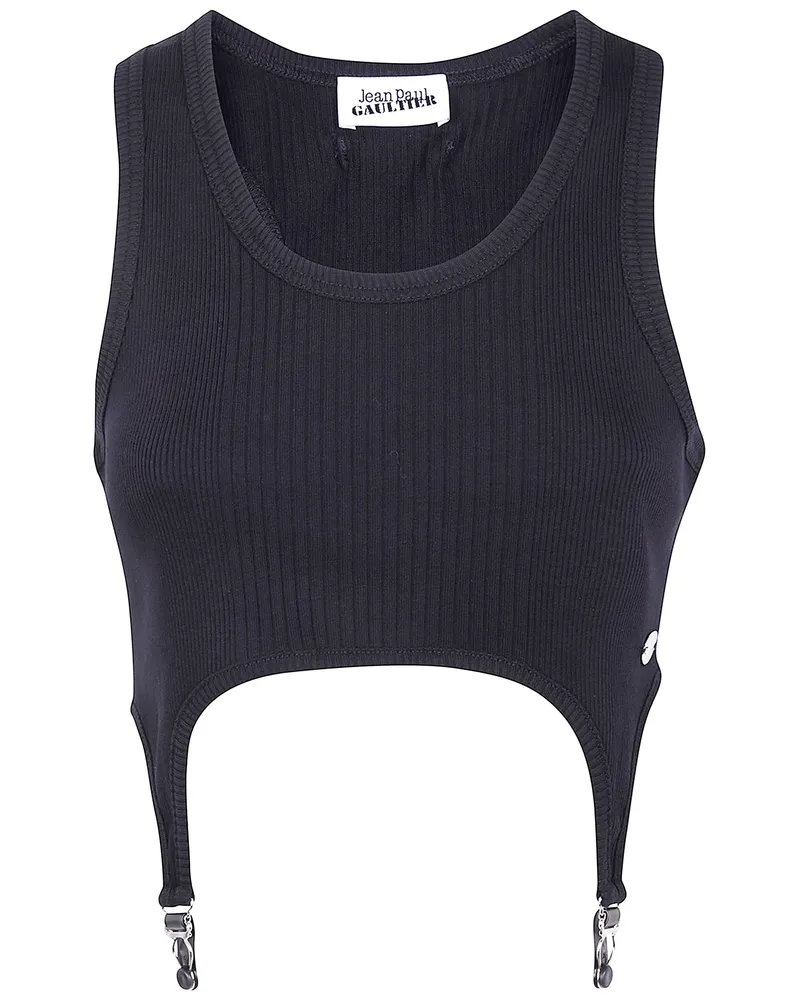 Jean Paul Gaultier Cotton Ribbed Bra With Lingerie Garter Black