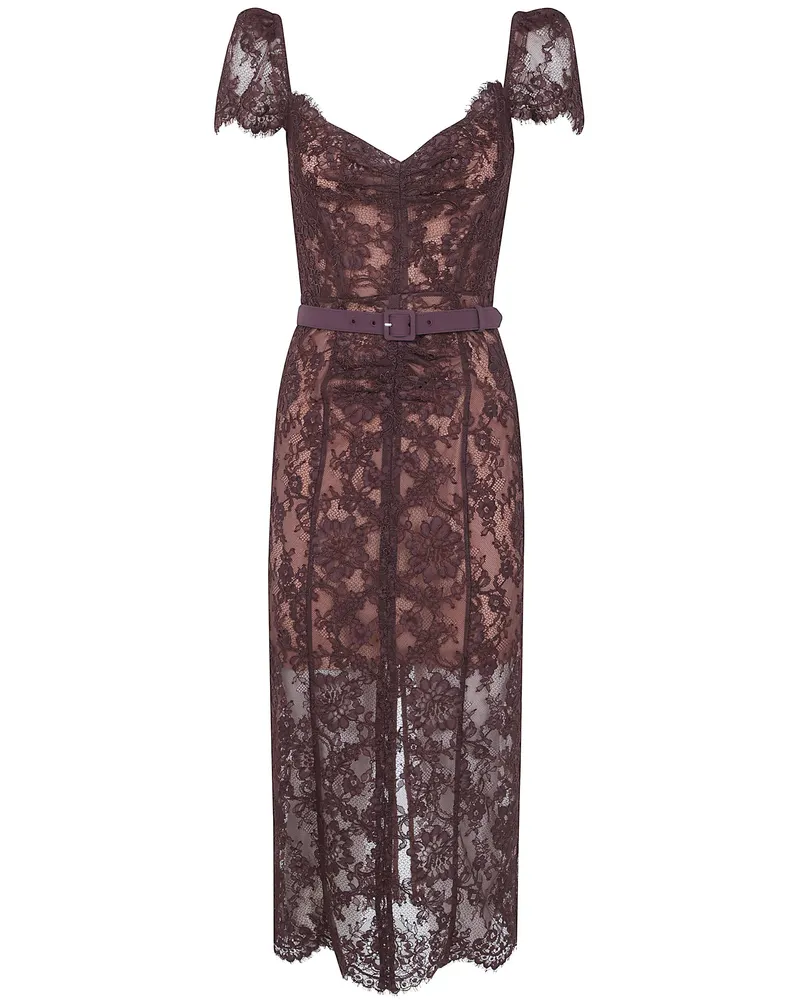 Self-Portrait Dress Floral Lace Midi Brown