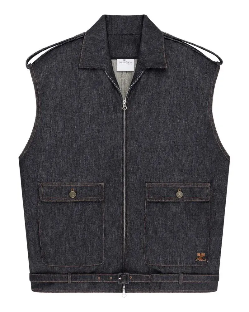 Courrèges Sleeveless Denim Bomber Jacket Gray