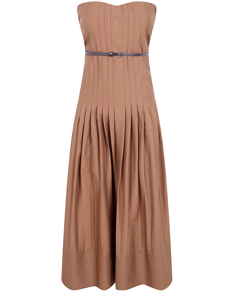 Semicouture Brassiere Popeline Cotton Dress Brown