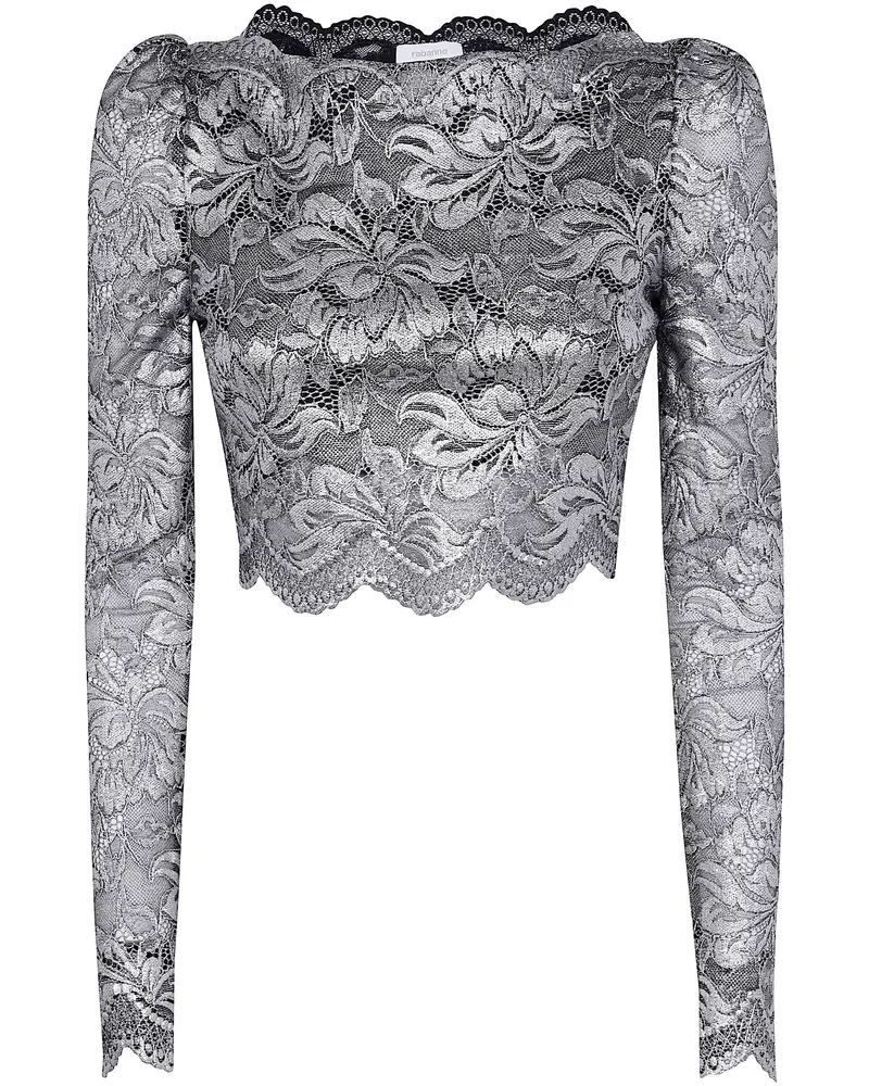 Paco Rabanne Cropped Long Sleeves Lace Top Black