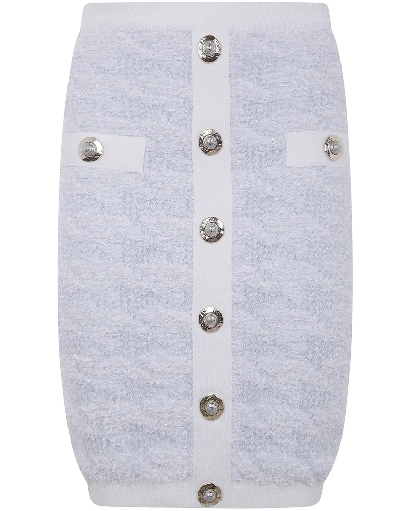 Balmain Buttoned Tweed Knee Length Skirt Blue