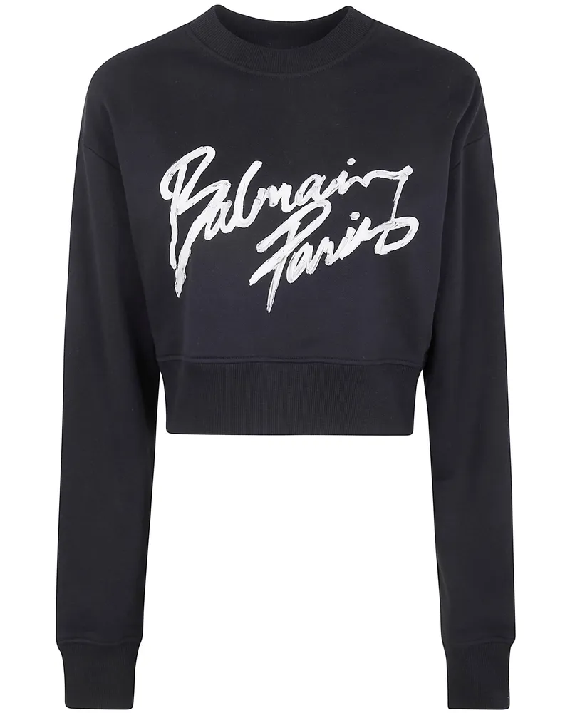 Balmain Balmain Paris" Cropped Roundneck Sweater Black