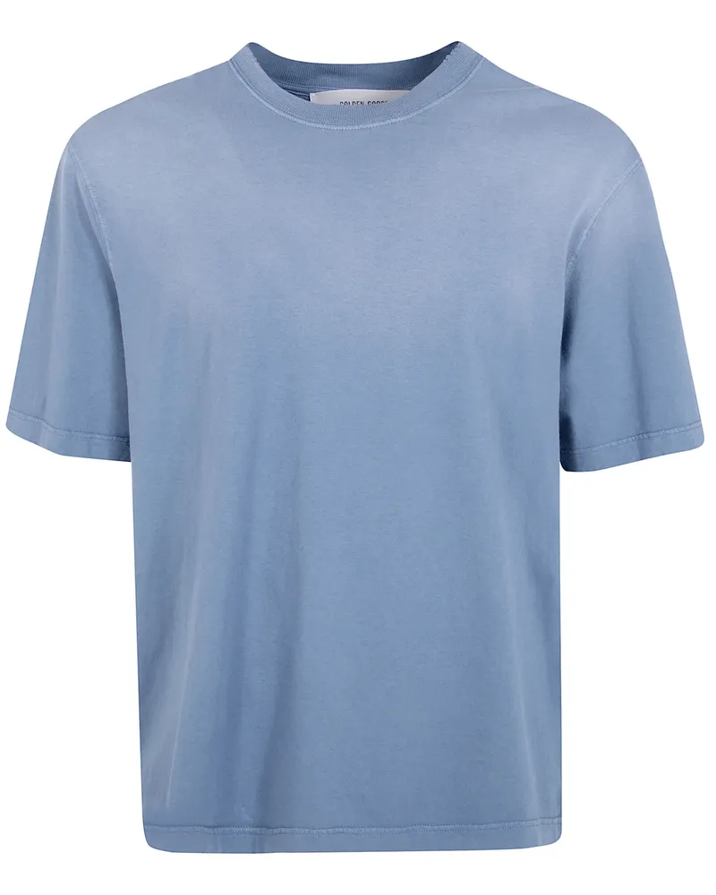 Golden Goose Relaxed Fit T-Shirt Faded Cotton Jersey Logo Patch Blue