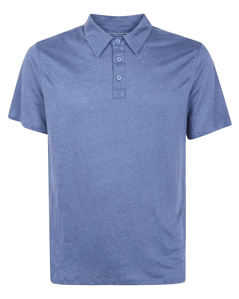 Majestic Linen Short Sleeves Polo Shirt Blue